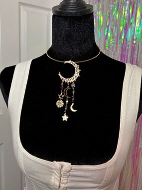 Celestial Gold Moon & Star Choker Necklace Women Statement Jewelry Boho